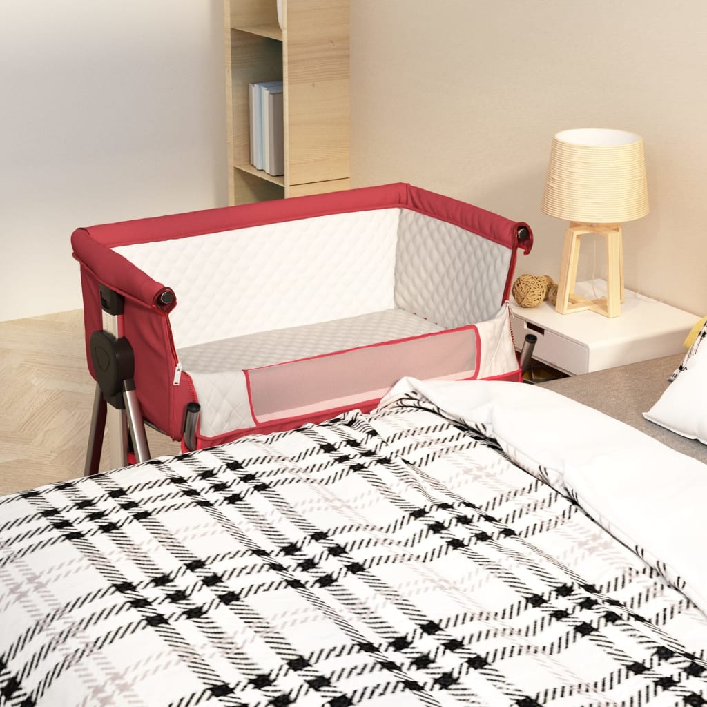 vidaXL Бебешко легло с матрак, червено, ленен плат