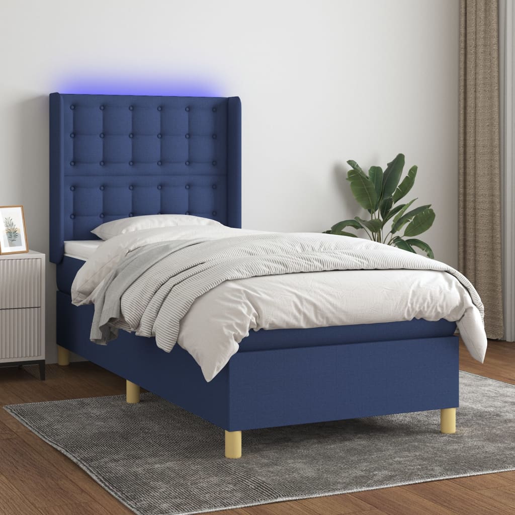 vidaXL Боксспринг легло с матрак и LED, синьо, 100x200 см, плат
