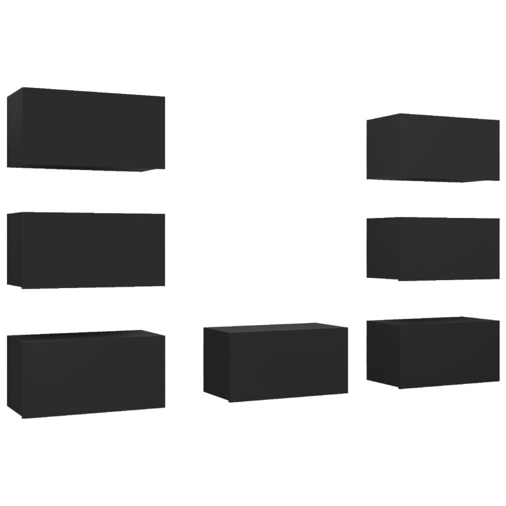 vidaXL ТВ шкафове, 7 бр, черни, 30,5x30x60 см, ПДЧ