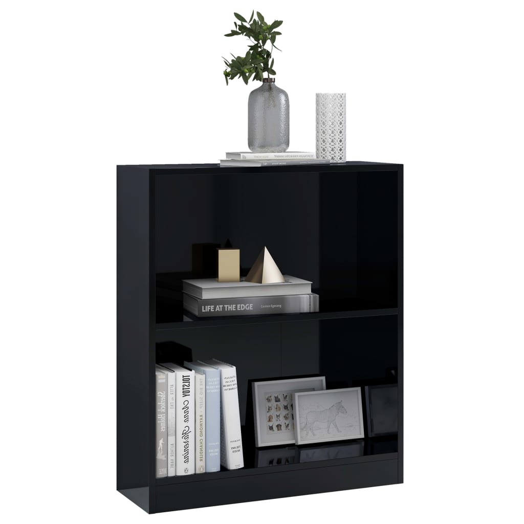 vidaXL Етажерка за книги, черен гланц, 60x24x76 см, инженерно дърво