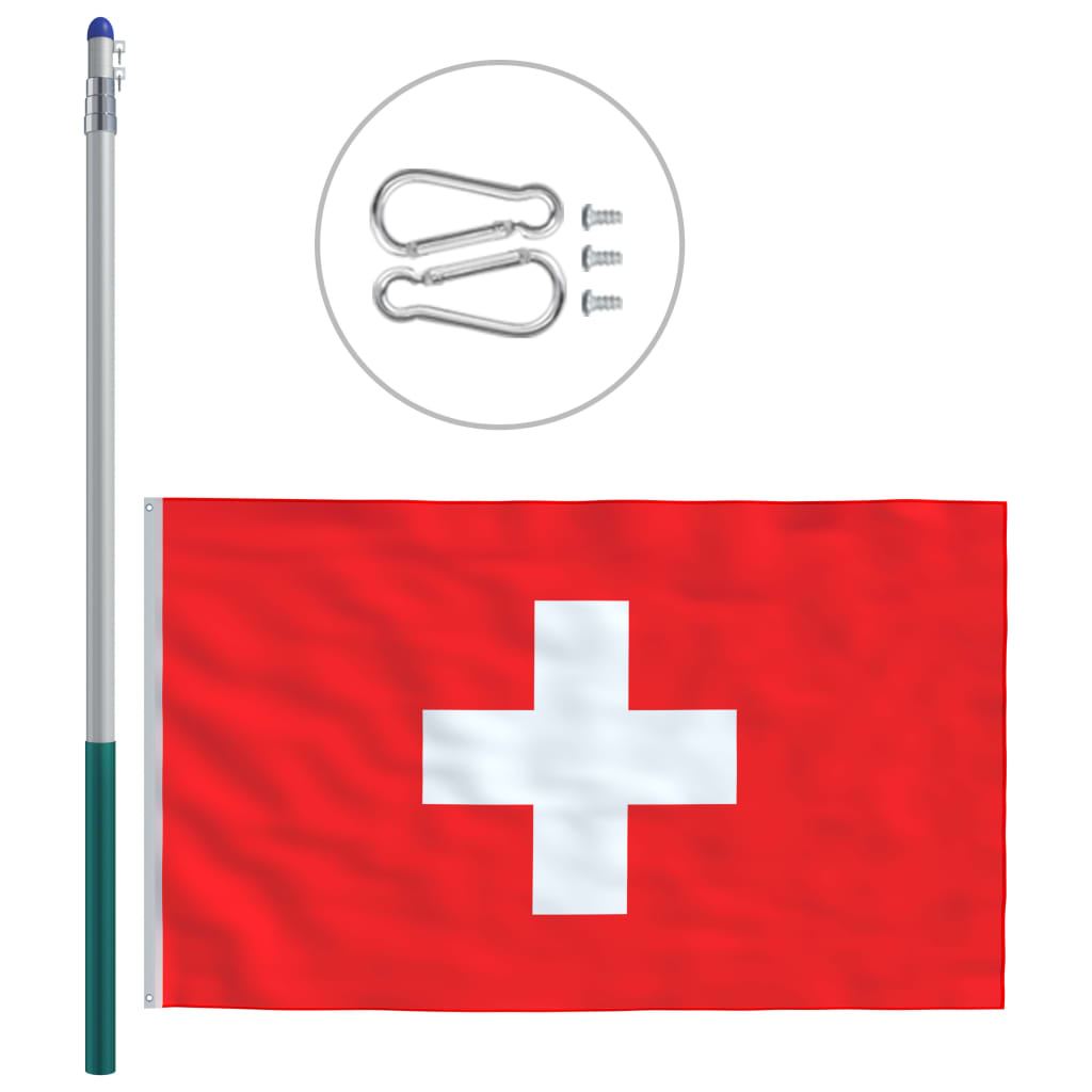 vidaXL Флаг на Швейцария и алуминиев флагщок, 6 м