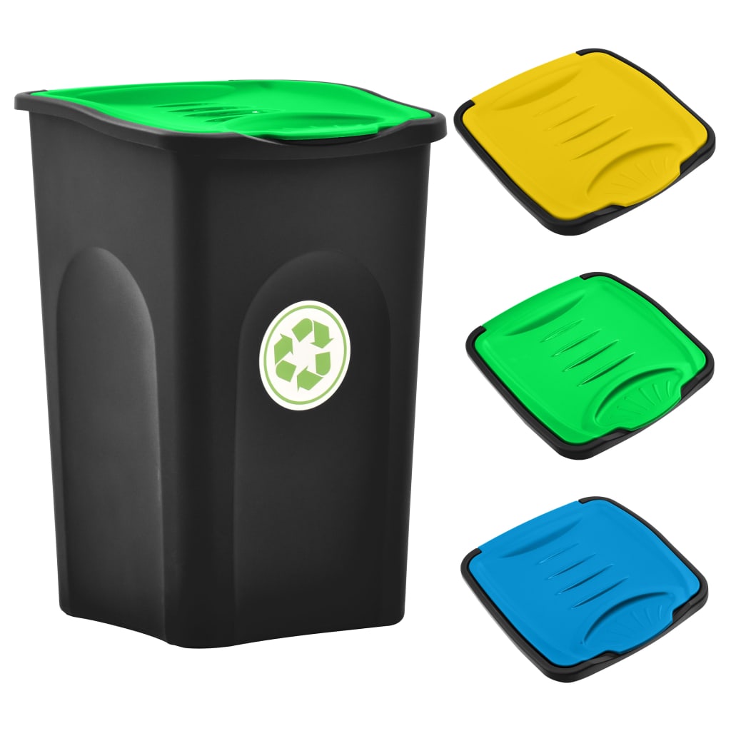 vidaXL Кош за боклук с капак, 50 л, черно и зелено