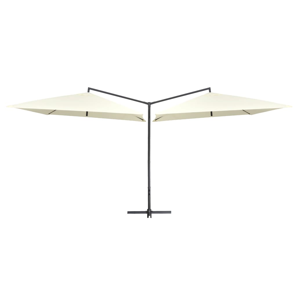 vidaXL Двоен чадър със стоманен прът, 250x250 см, пясъчнобял