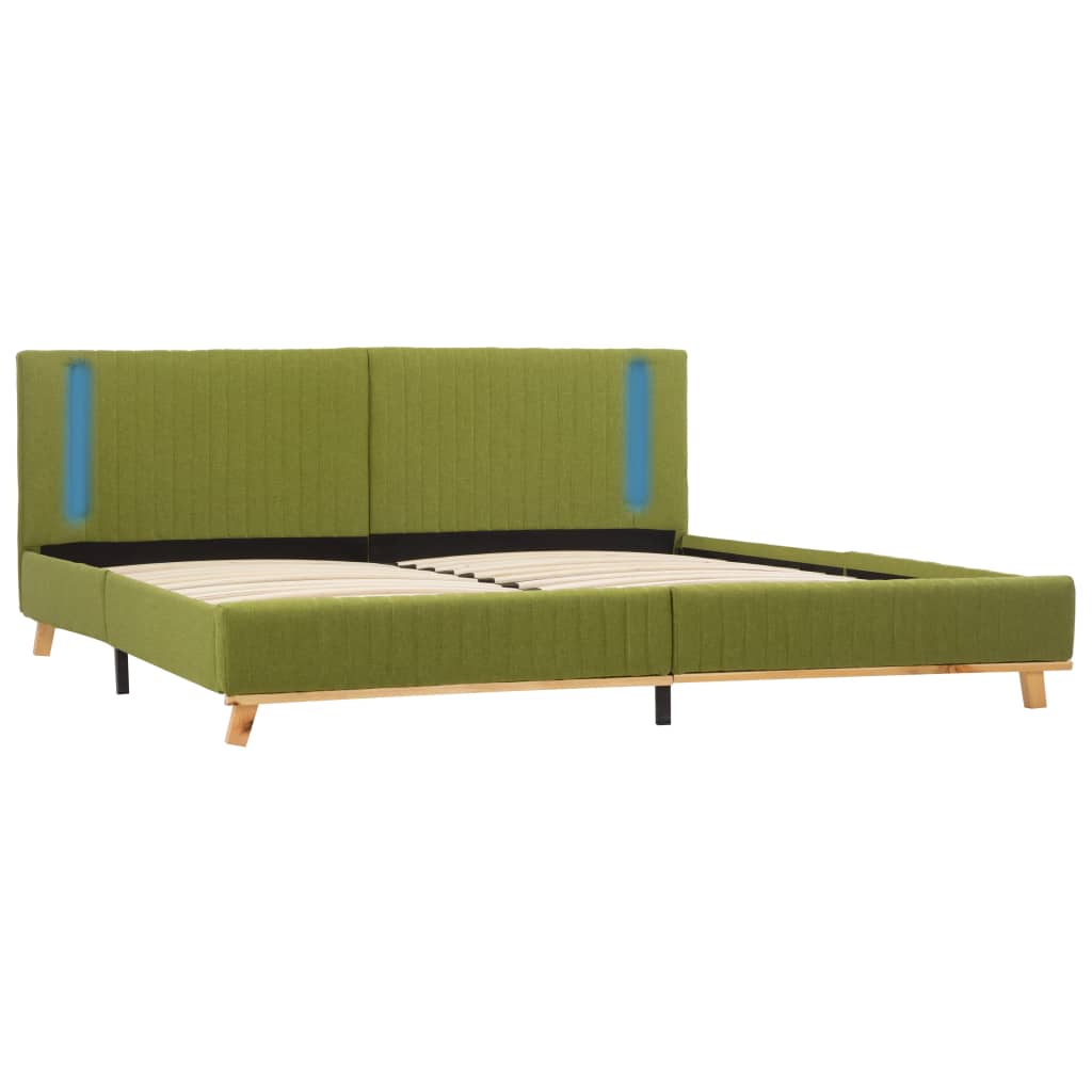 vidaXL Рамка за легло с LED, зелена, текстил, 160x200 см