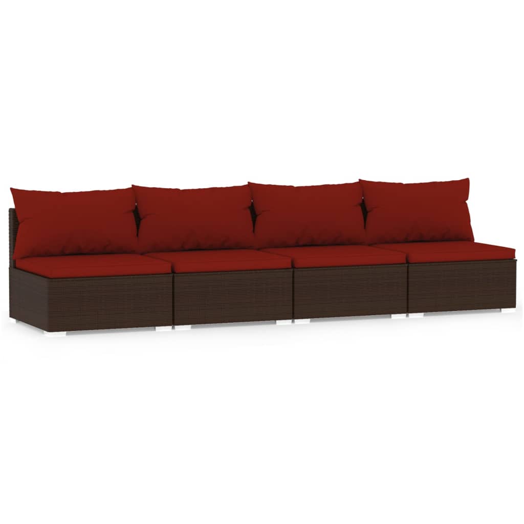 vidaXL 4-местен диван с възглавници, кафяв, полиратан