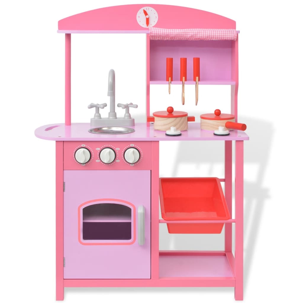 vidaXL Детска играчка - кухня, дърво, 60x27x83 см, розова
