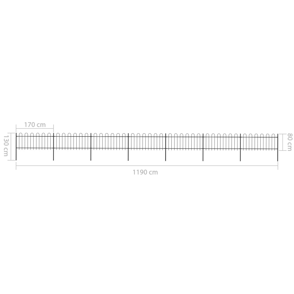 vidaXL Градинска ограда с извити върхове, стомана, 11,9x0,8 м, черна