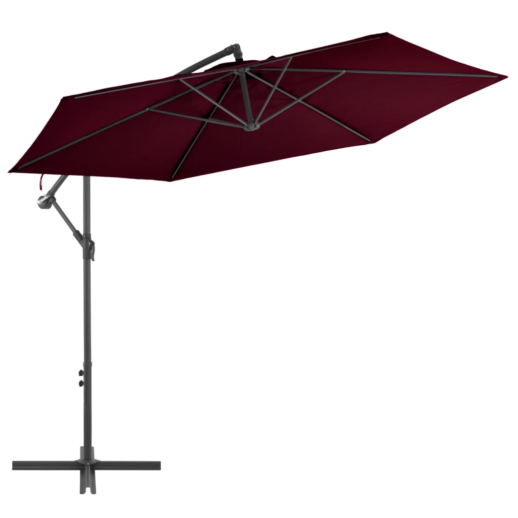 vidaXL Конзолен чадър с алуминиев прът, бордо червено, 300 см