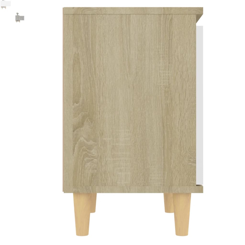 vidaXL Нощно шкафче с крака дърво масив дъб сонома и бяло 40x30x50 см