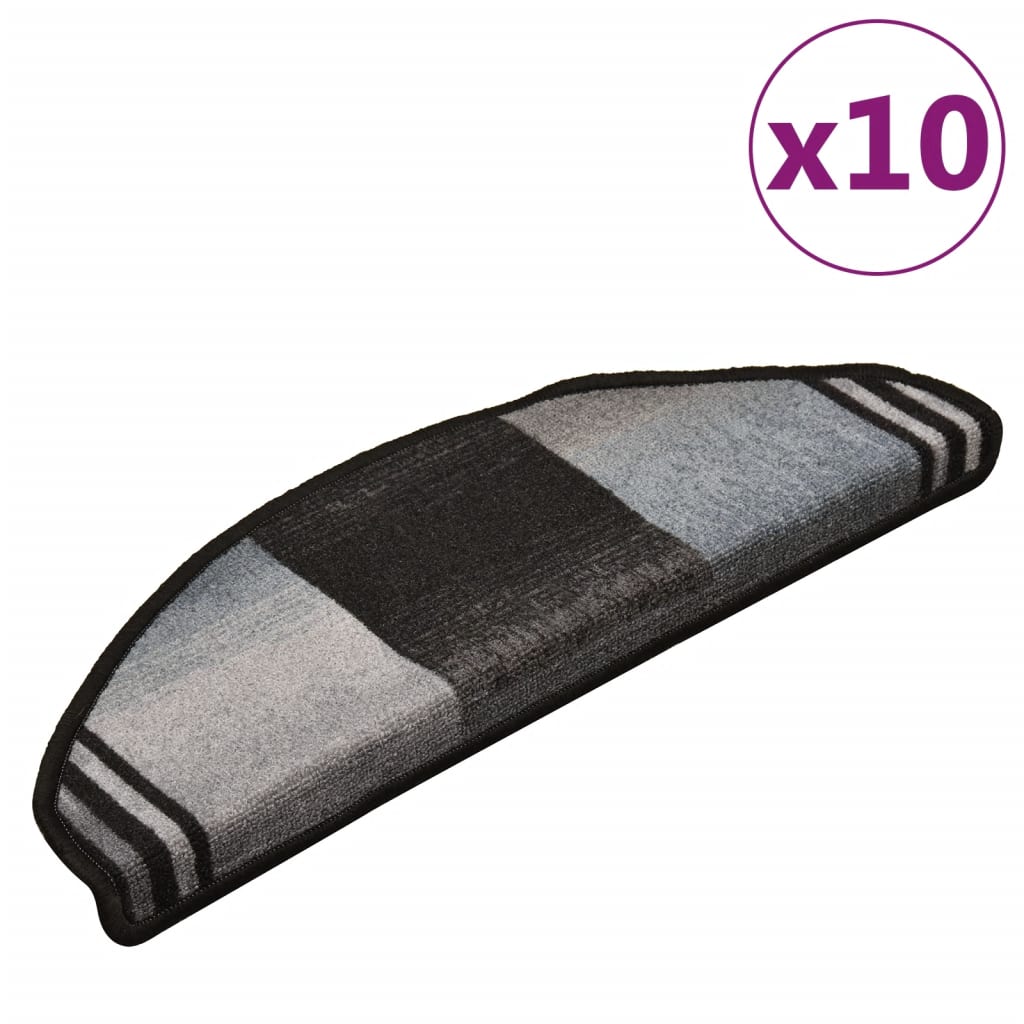vidaXL Самозалепващи стелки за стълби, 10 бр, 65x21x4 см, черно и сиво