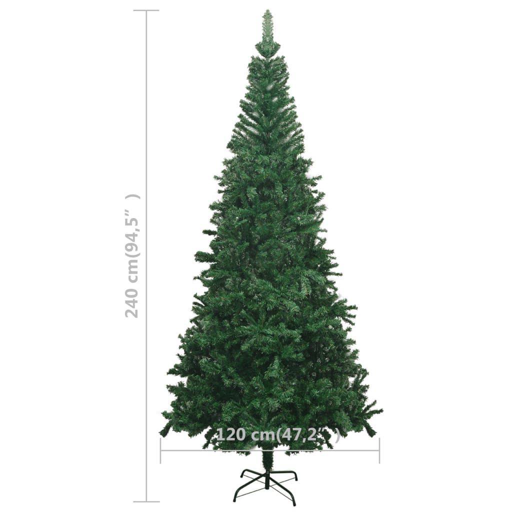 vidaXL Изкуствена готово осветена коледна елха, голяма, 240 см, зелена