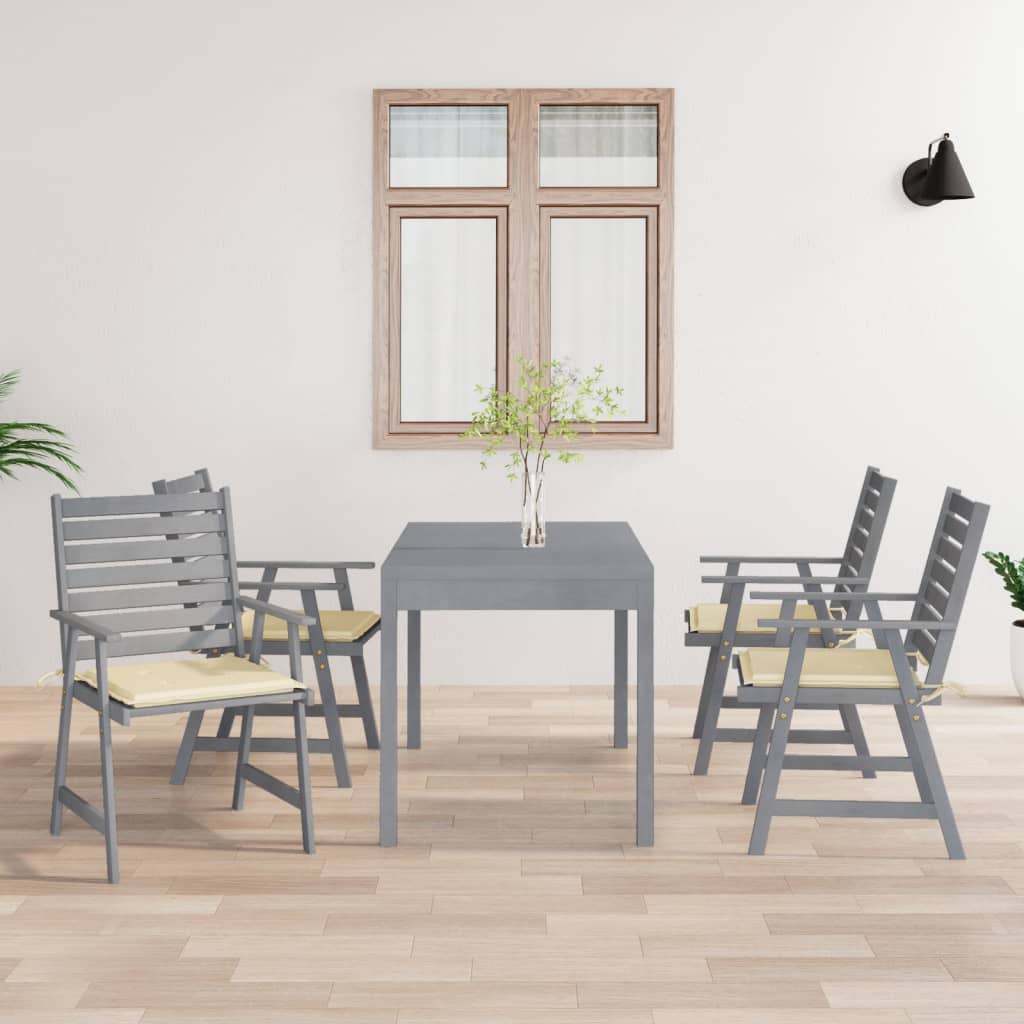 vidaXL Градински трапезни столове с възглавници, 4 бр, акация масив