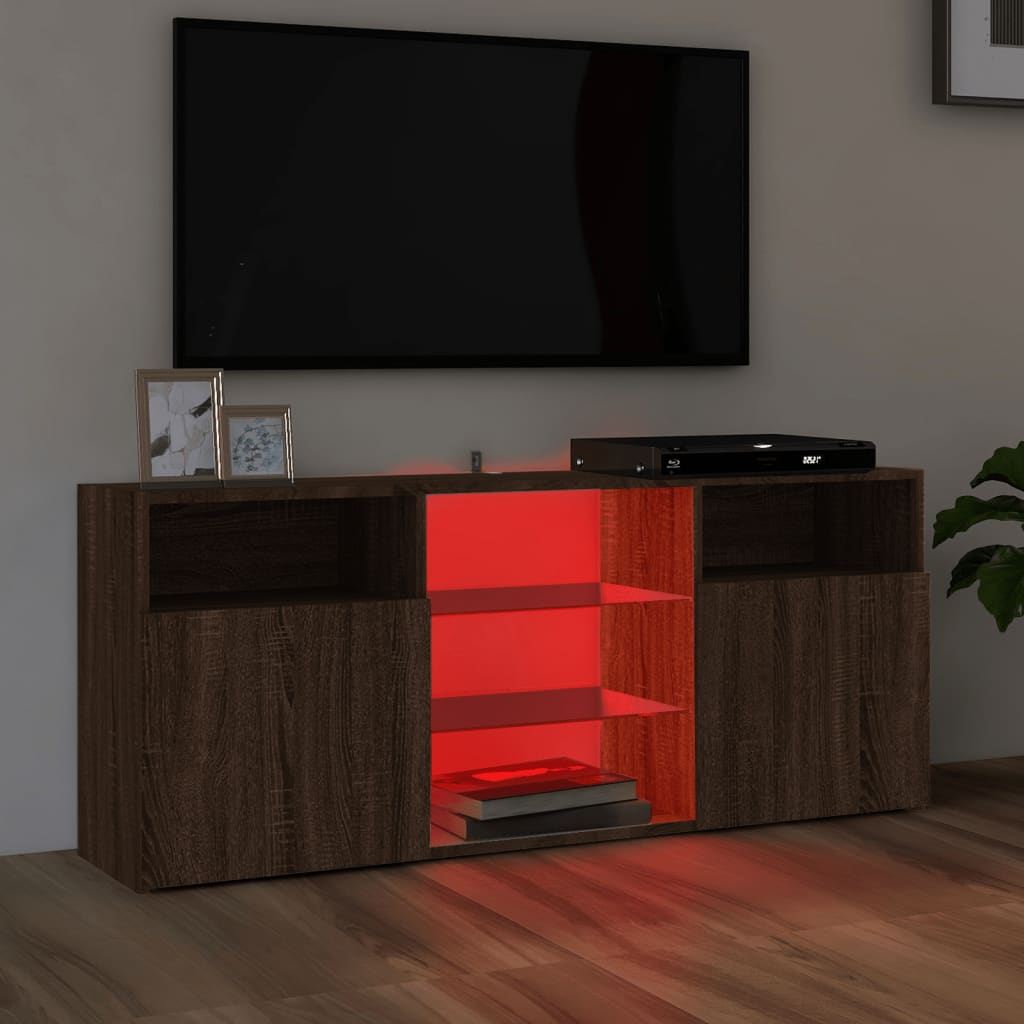 vidaXL ТВ шкаф с LED осветление, кафяв дъб, 120x30x50 см