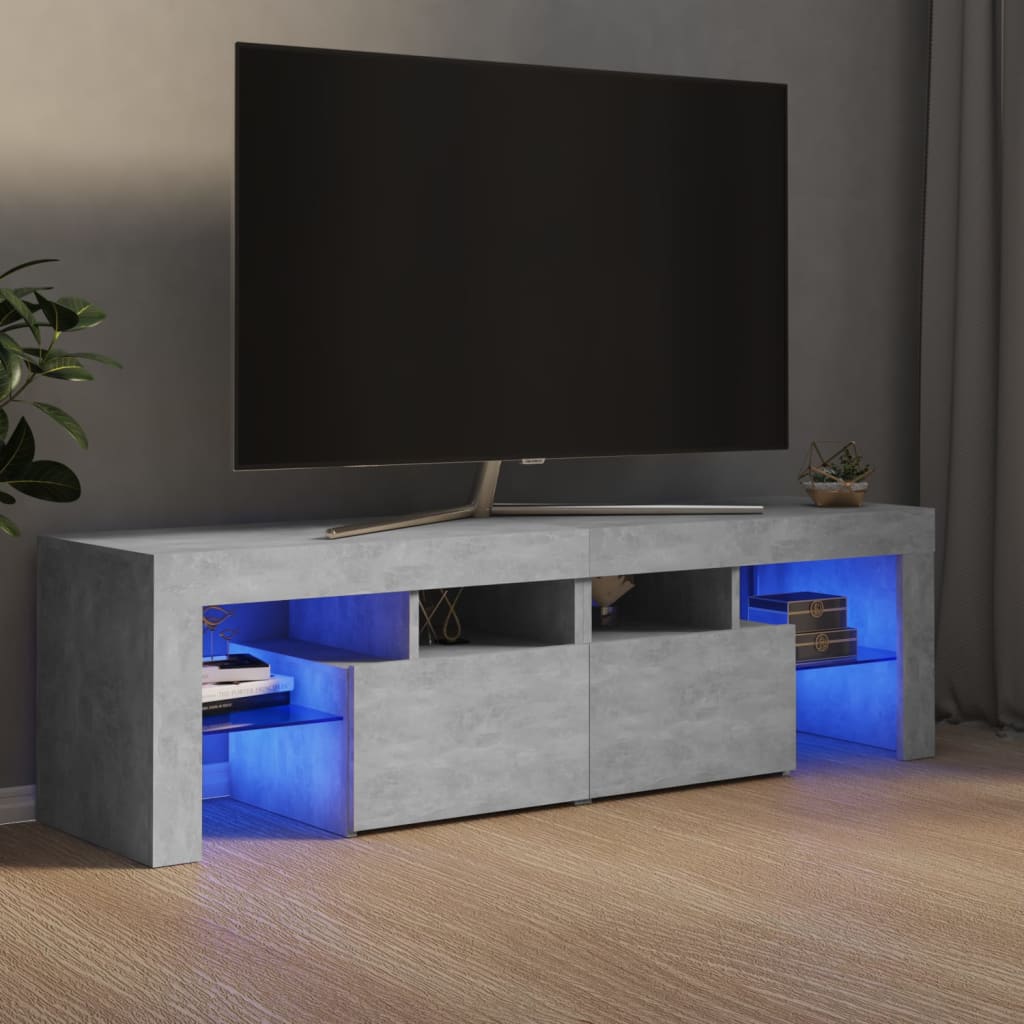 vidaXL ТВ шкаф с LED осветление, бетонно сив, 140x36,5x40 см