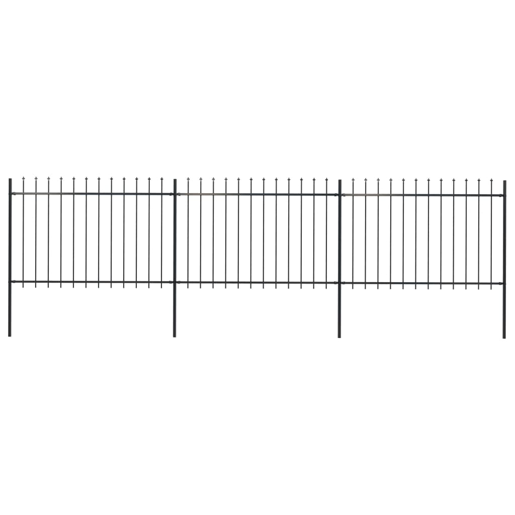 vidaXL Градинска ограда с пики, стомана, 5,1x1,2 м, черна