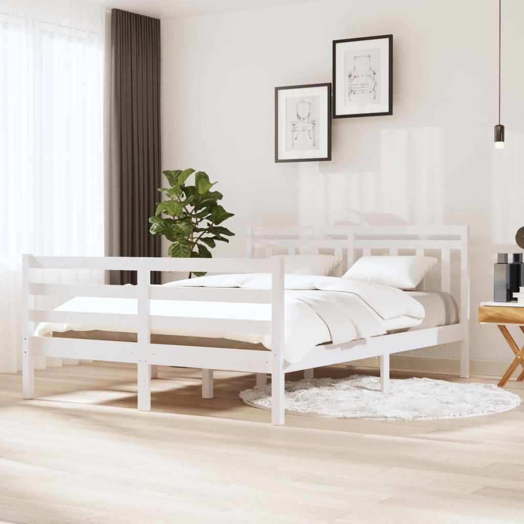 vidaXL Рамка за легло, бяла, масивно дърво, 140х190 см
