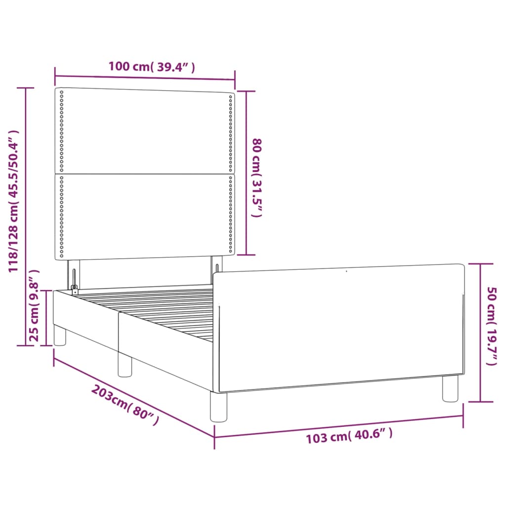 vidaXL Рамка за легло с табла, тъмносиня, 100x200 см, кадифе