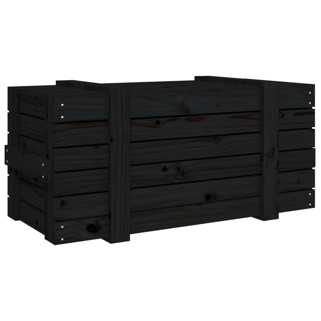 vidaXL Кутия за съхранение, черна, 91x40,5x42 см, борово дърво масив