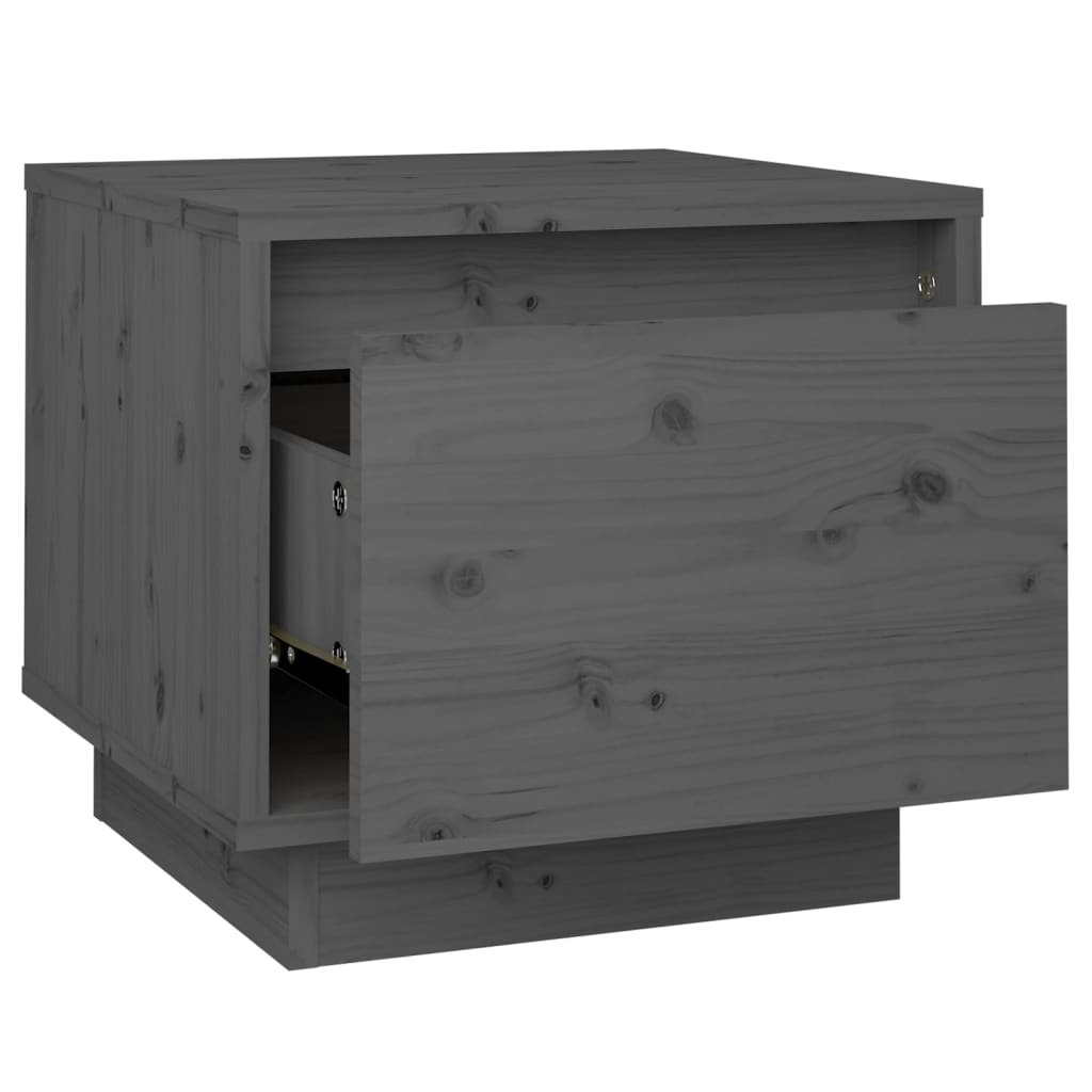 vidaXL Нощно шкафче, сиво, 35x34x32 см, борово дърво масив