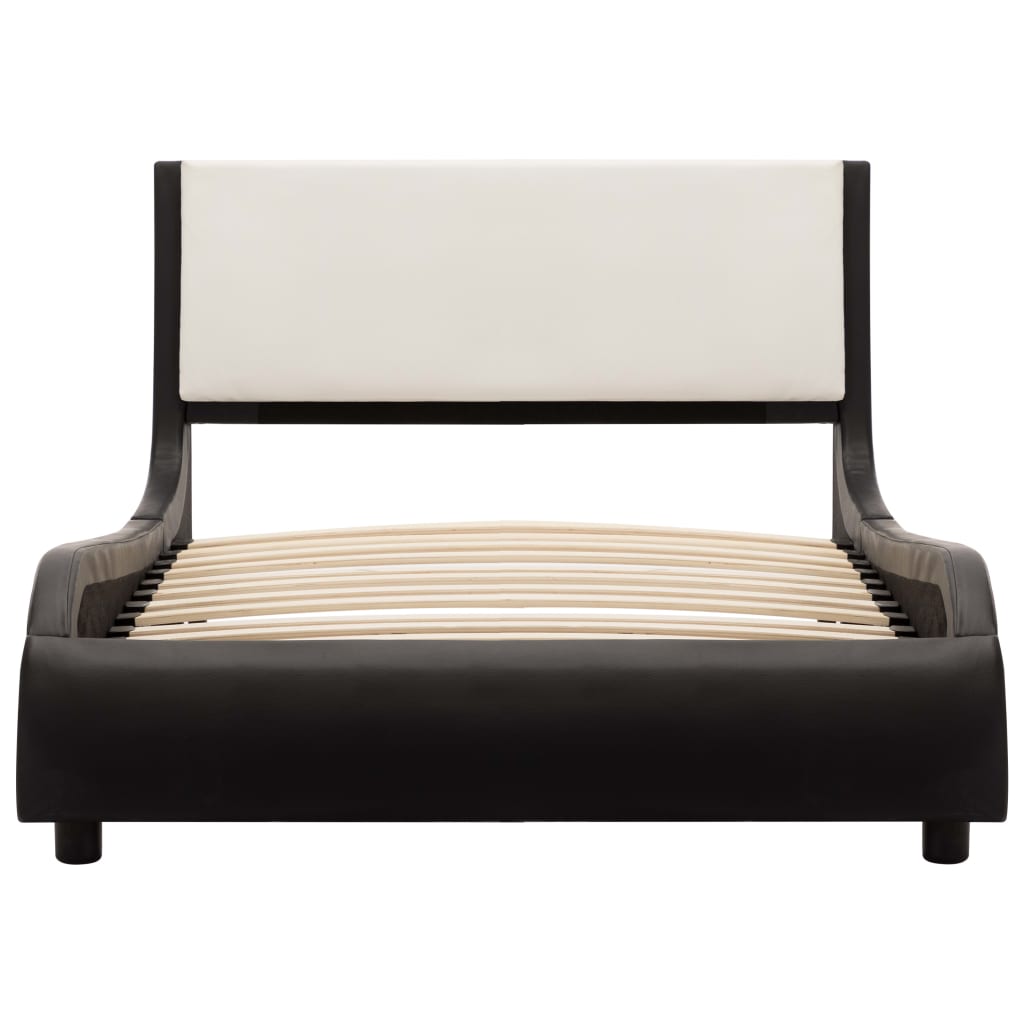 vidaXL Рамка за легло с LED, черно и бяло, изкуствена кожа, 90x200 cм