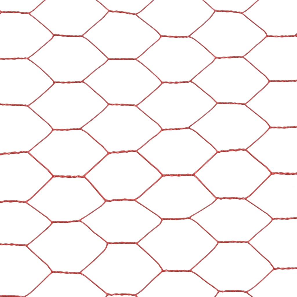vidaXL Кокошкарска мрежа, стомана с PVC покритие, 25х1,2 м, червена