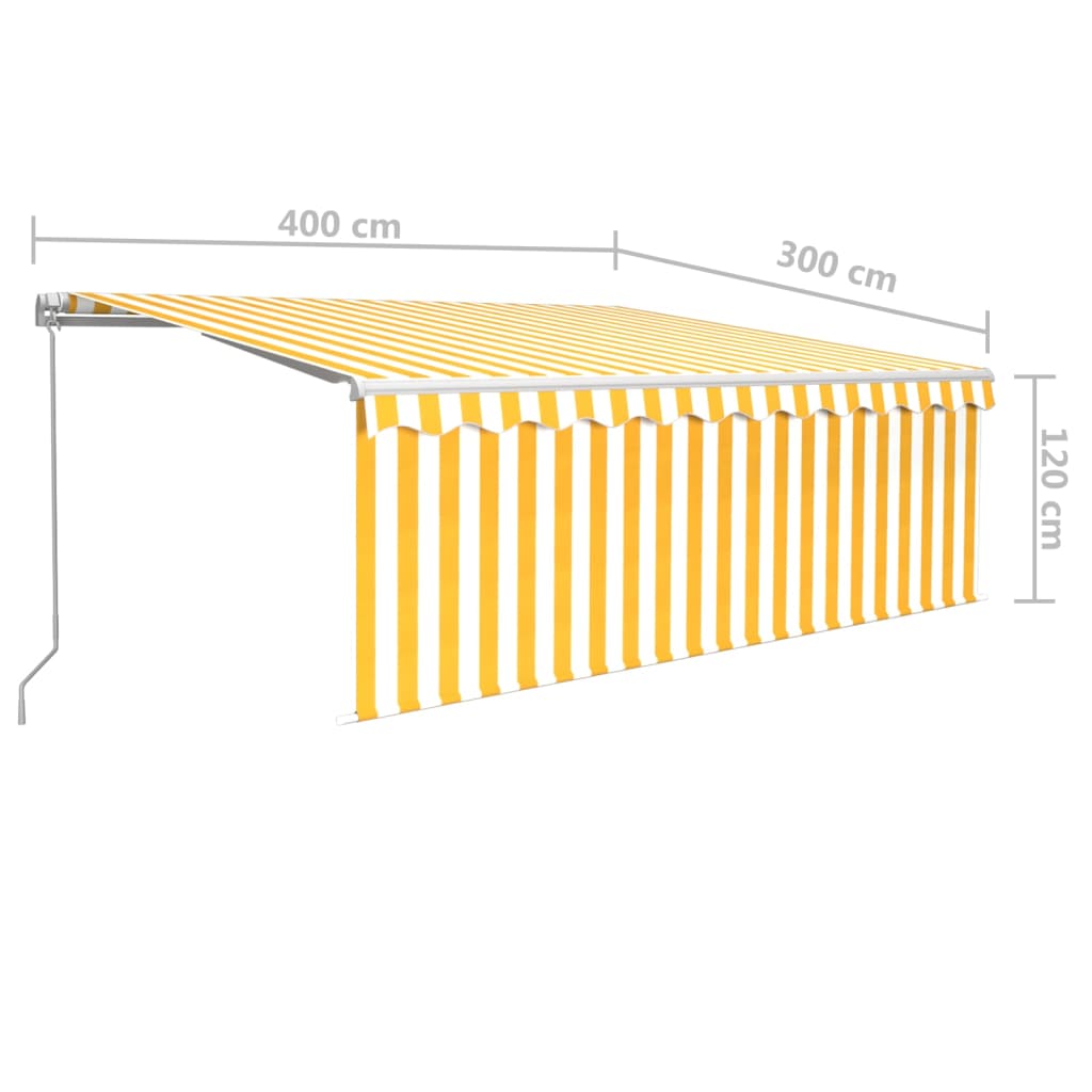 vidaXL Ръчно прибиращ се сенник с щора, 4x3 м, жълто и бяло