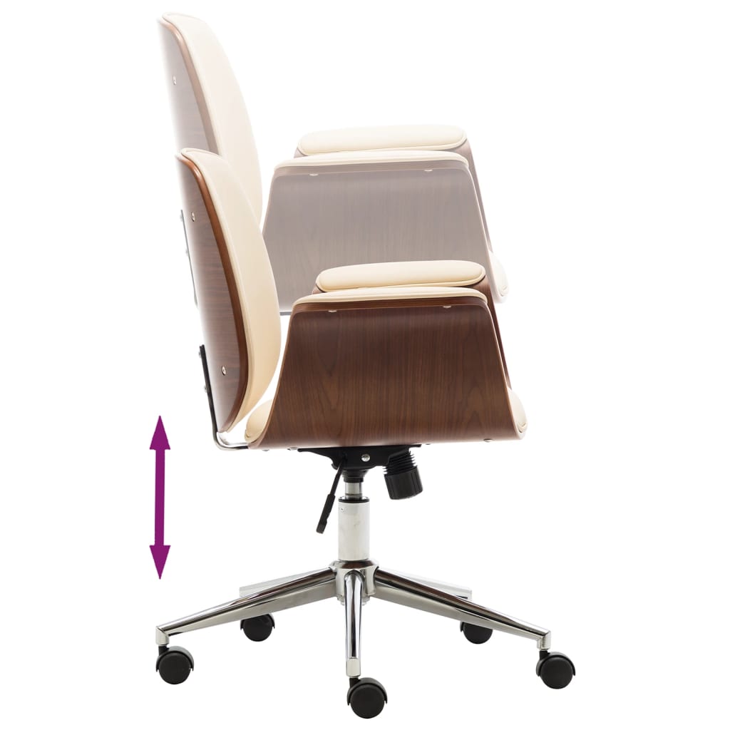 vidaXL Офис стол, кремав, извито дърво и изкуствена кожа