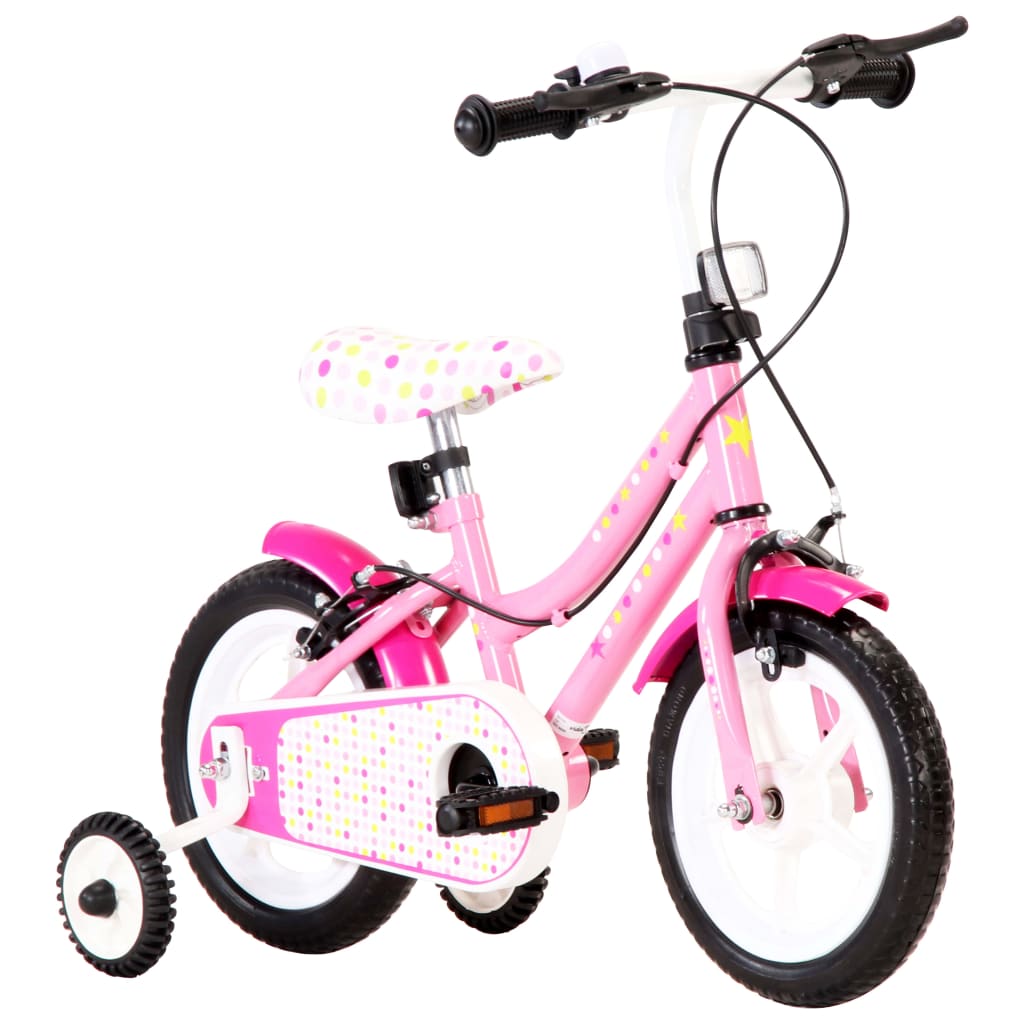 vidaXL Детски велосипед, 12 цола, бяло и розово
