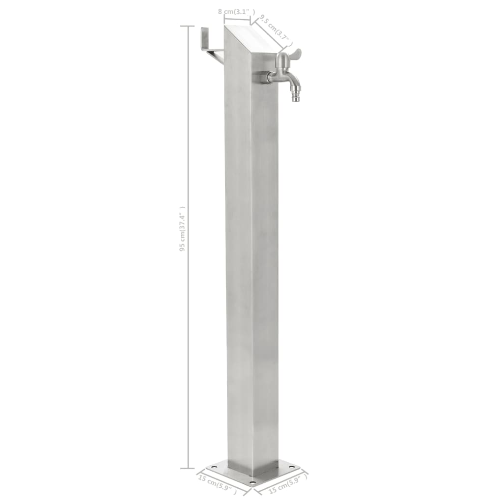 vidaXL Градинска чешма, неръждаема стомана, квадратна колона, 95 см