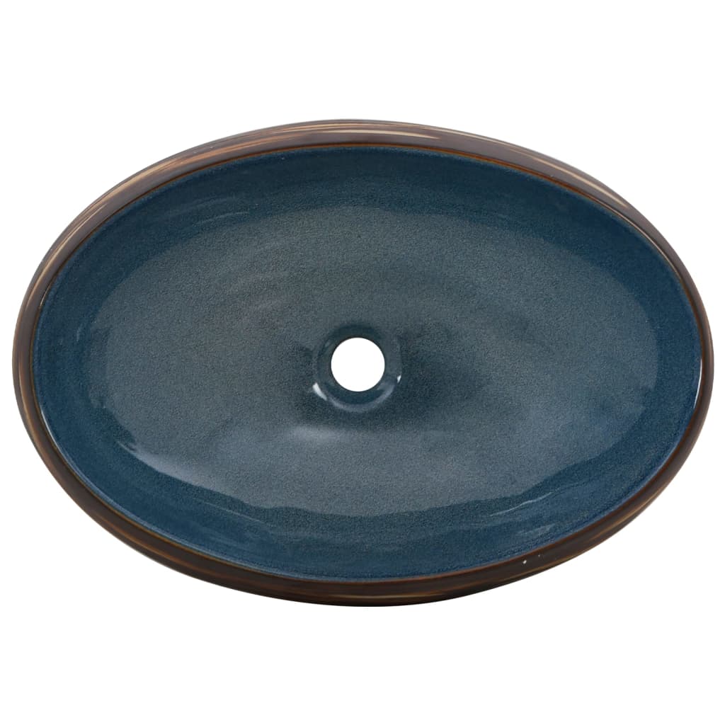 vidaXL Мивка за плот, кафяво и синьо, овална, 59x40x15 см, керамика
