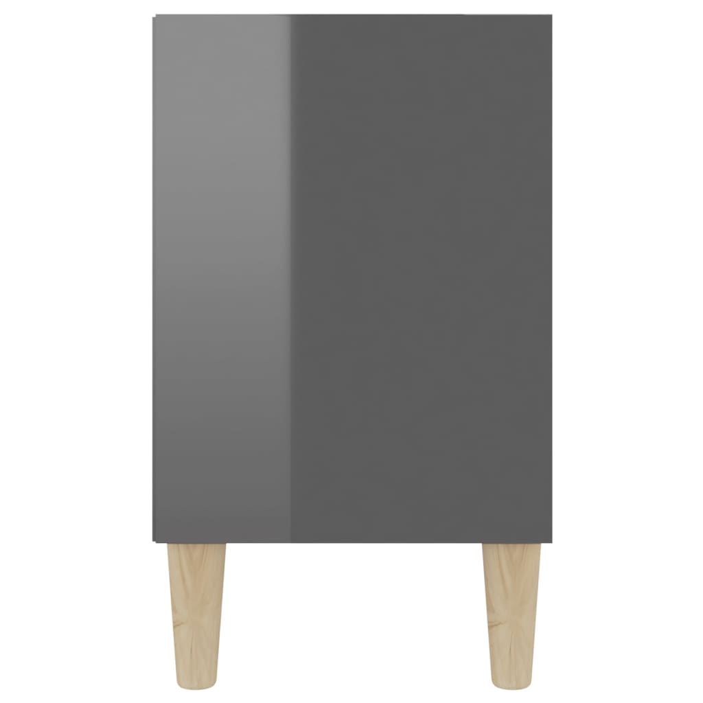 vidaXL ТВ шкаф с крака от дърво масив, сив гланц, 103,5x30x50 см