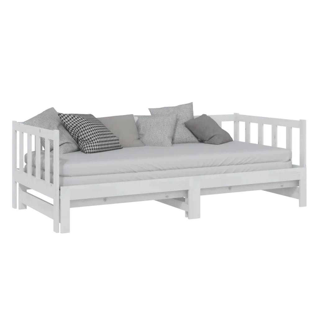 vidaXL Разтегателно дневно легло, бяло, бор масив, 2x(90x200) см