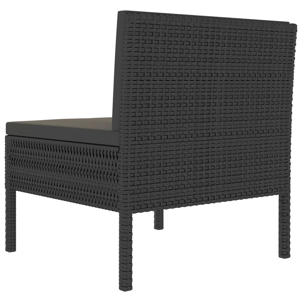 vidaXL Градински столове с възглавници, 3 бр, полиратан, черни