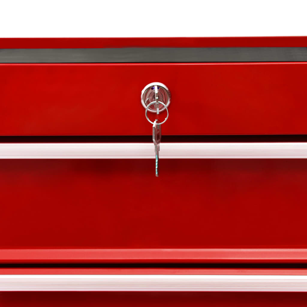 vidaXL Количка за инструменти с 10 чекмеджета, стомана, червена