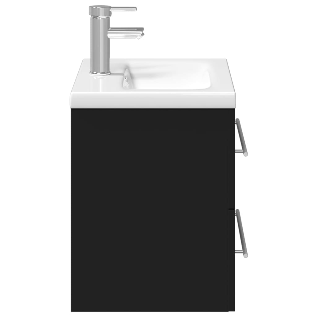 vidaXL Шкаф за мивка за баня с вградена мивка, черен