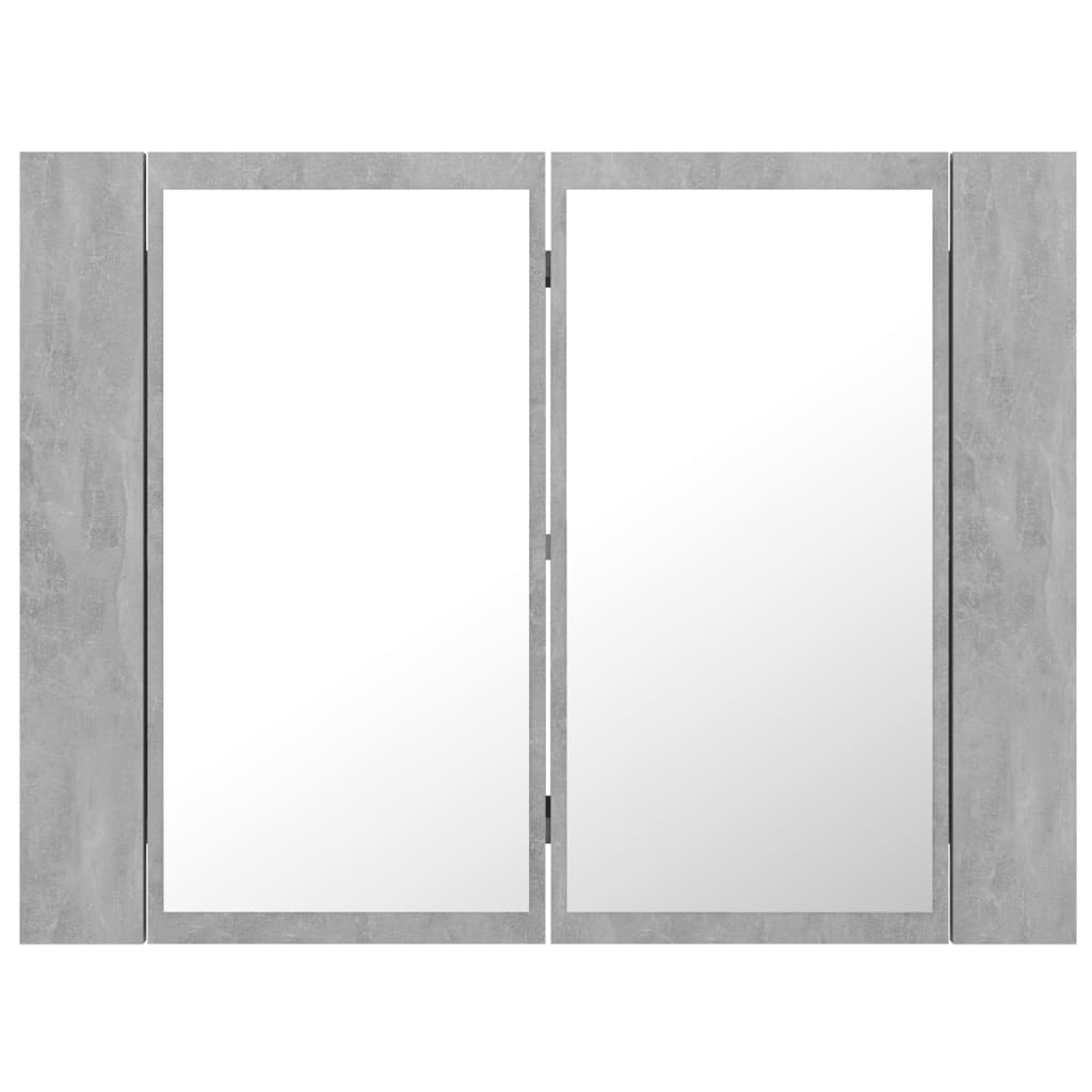vidaXL LED шкаф с огледало за баня, бетонно сив, 60x12x45 см, акрил