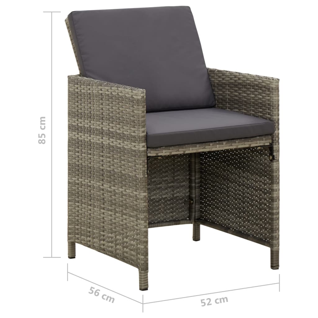 vidaXL Градински столове с възглавници, 4 бр, полиратан, сиви