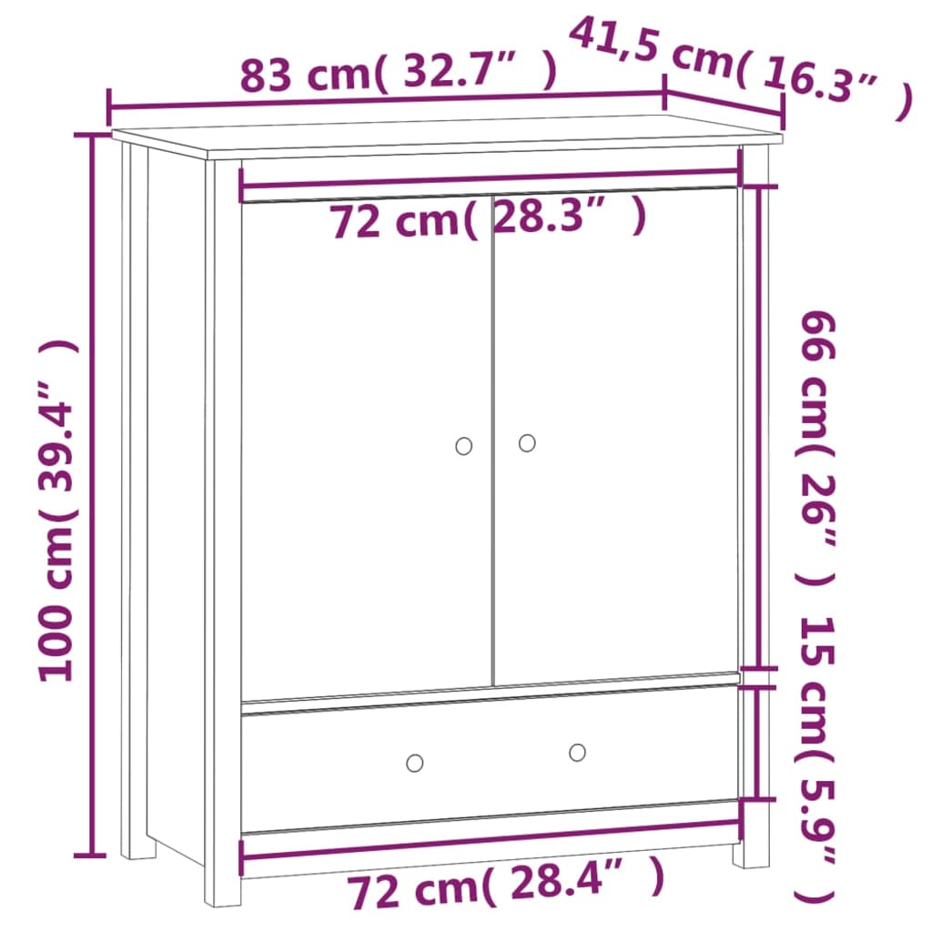 vidaXL Висок шкаф, 83x41,5x100 см, бор масив