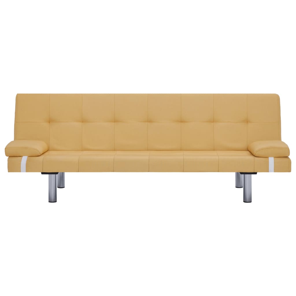 vidaXL Разтегателен диван с две възглавници, жълт, полиестер