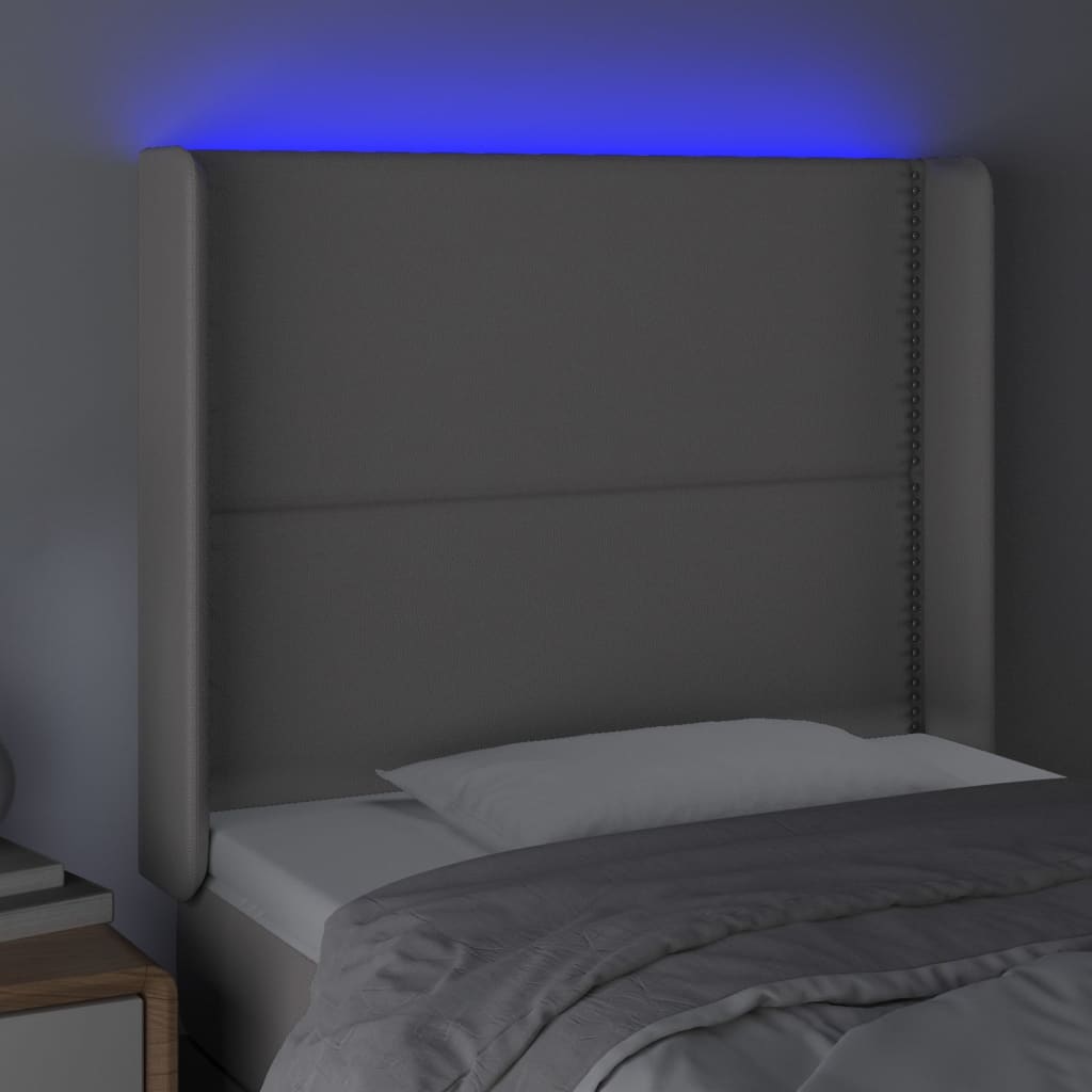 vidaXL LED горна табла за легло, сива, 103x16x118/128 см