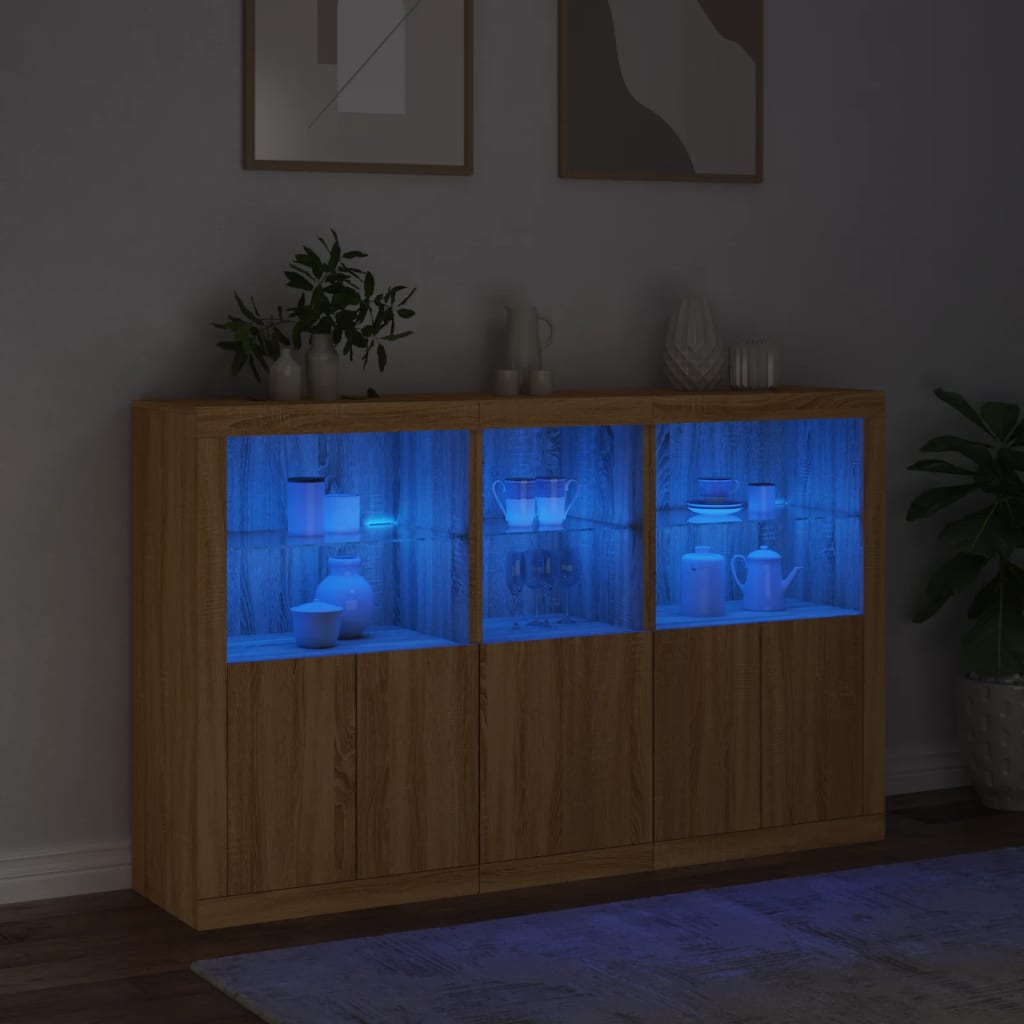 vidaXL Сайдборд с LED светлини, сонома дъб, 162x37x100 см