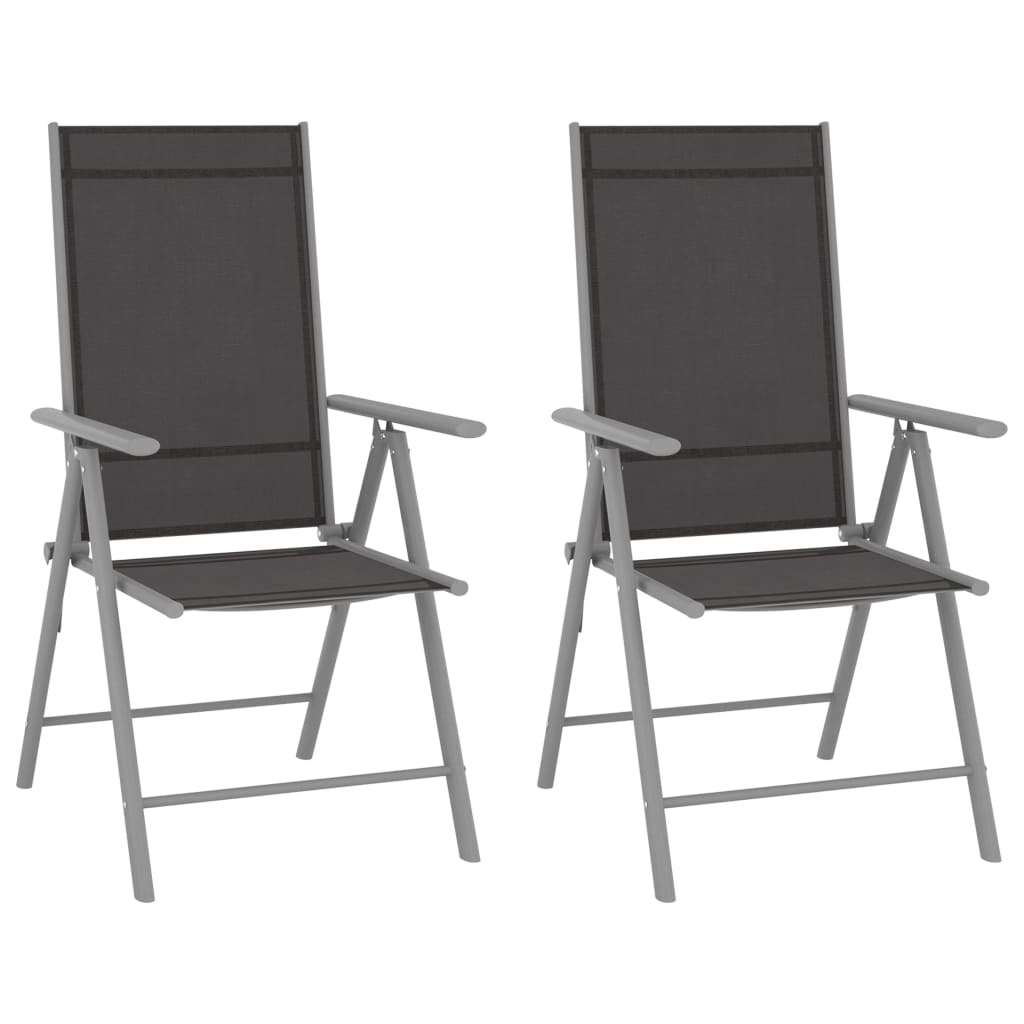 vidaXL Сгъваеми градински столове, 2 бр, Textilene, черни