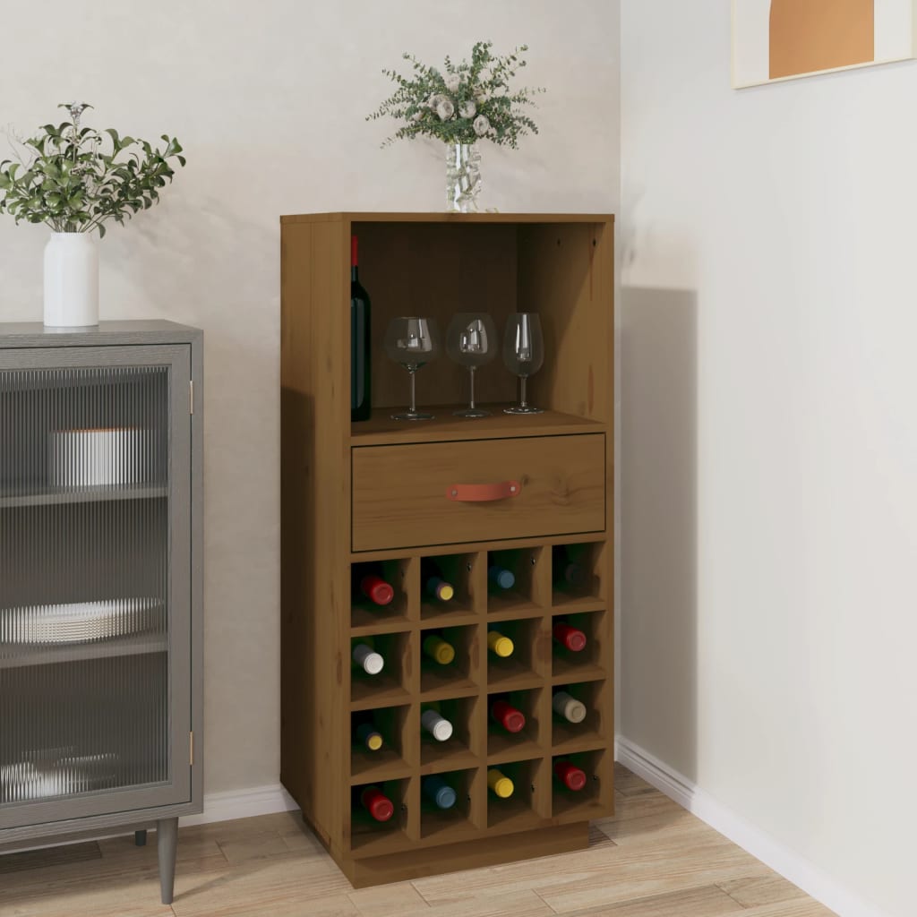 vidaXL Шкаф за вино, меденокафяв, 45x34x100 см, борово дърво масив