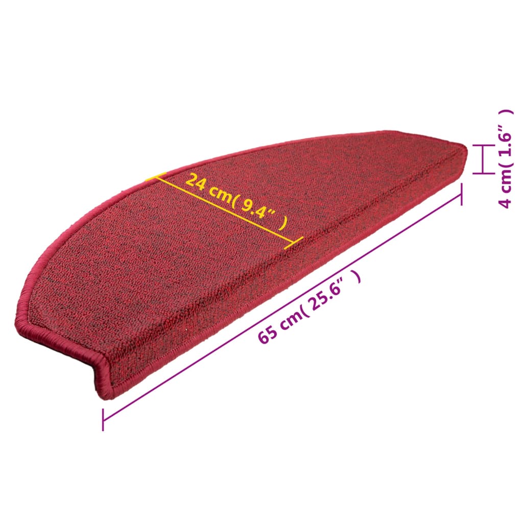 vidaXL 15 бр стелки за стълбища, бордо червени, 65x24x4 см