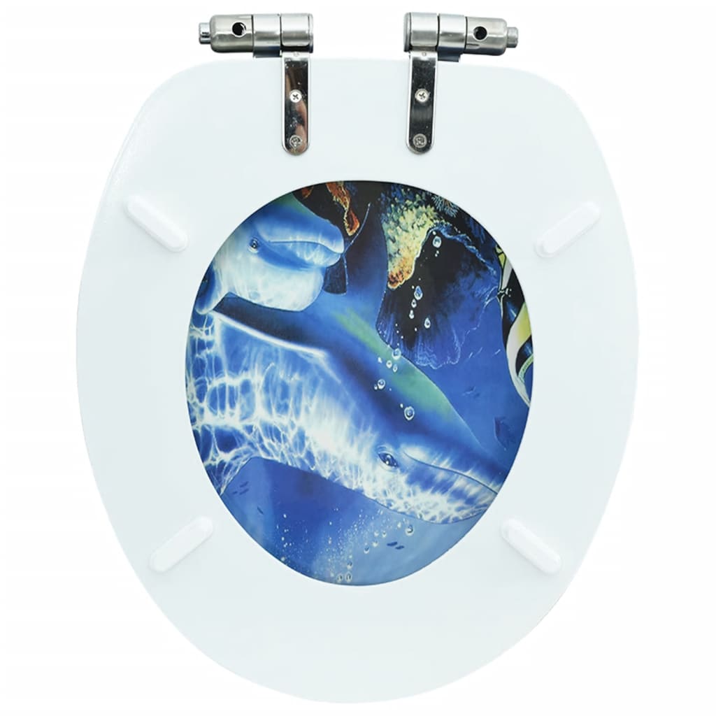 vidaXL Тоалетна седалка с плавно затваряне, МДФ капак, дизайн делфини