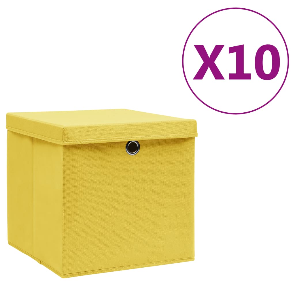 vidaXL Кутии за съхранение с капаци 10 бр 28x28x28 см жълти