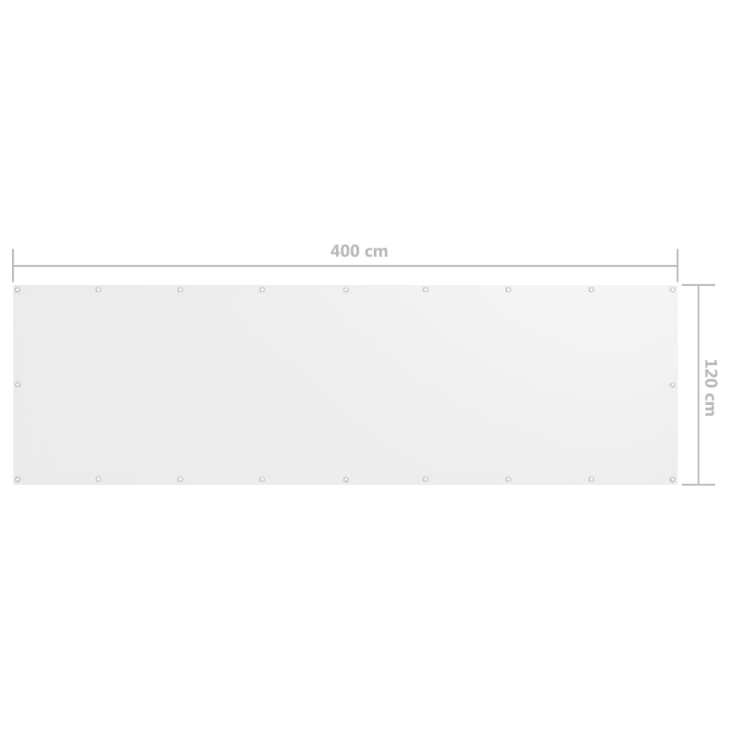 vidaXL Балконски параван, бял, 120x400 см, оксфорд плат