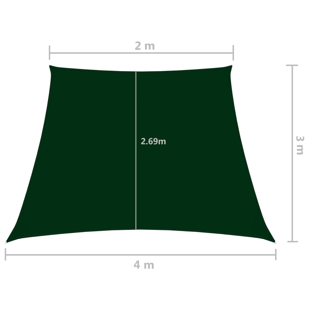 vidaXL Платно-сенник, Оксфорд текстил, трапец, 2/4x3 м, тъмнозелено