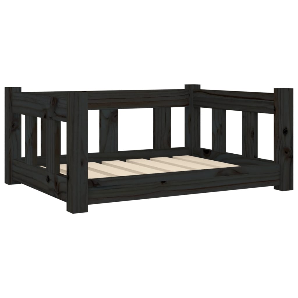 vidaXL Кучешко легло, черно, 65,5x50,5x28 см, борова дървесина масив