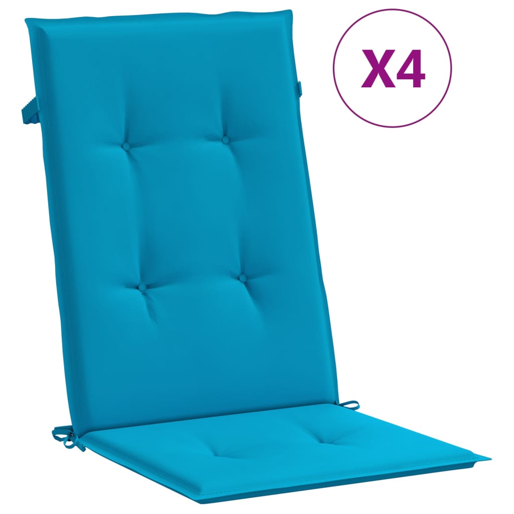 vidaXL Възглавници за столове с облегалки 4 бр сини 120x50x3 см плат
